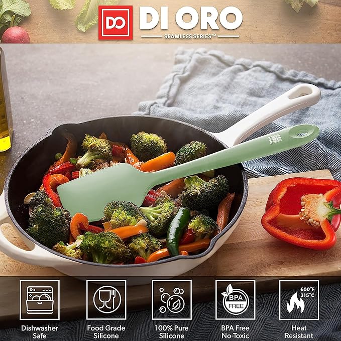 DI ORO Silicone Spatula - 600째F Heat-Resistant Rubber Kitchen Spatula for Baking, Scraping, & Mixing - BPA Free Nonstick Cookware Safe Flexible Utensil for Cooking - Seamless & Dishwasher Safe (Sage)