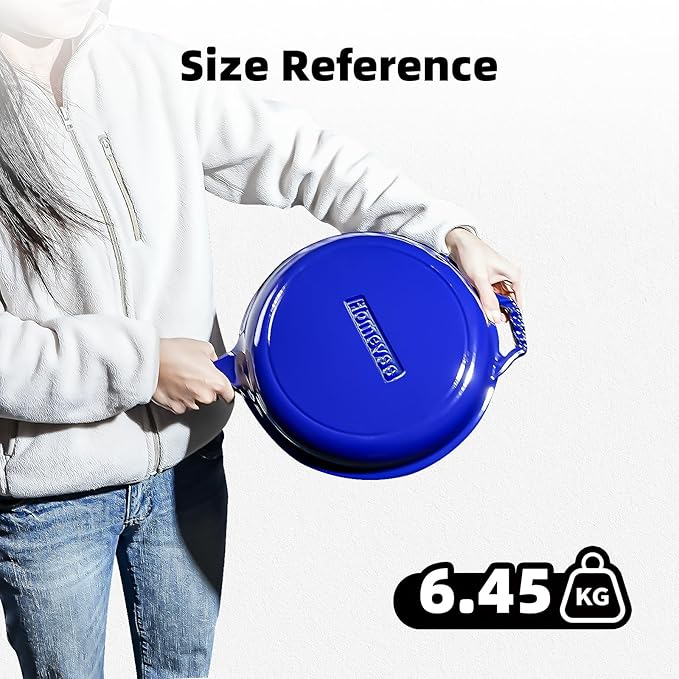 Enameled Cast Iron Braiser Pan - 2-in-1 Cast Iron Dutch Oven - 6.5QT Deep Pot with Frying Pan - Cookware Multi Cooker Skillet - for Grill Induction Stovetop Camping -Blue
