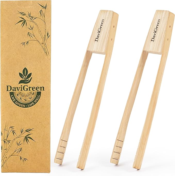Magnetic Bamboo Toaster Tongs ??8 Inch | Toaster Tongs with Magnet | Handmade Natural Bamboo, Safe for Toasters & Nonstick | 1/2/4 Pack