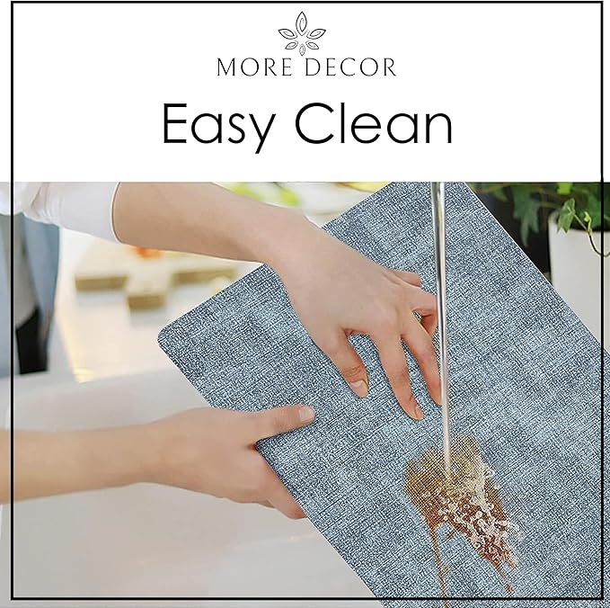 More D챕cor Faux Leather Placemats Set of 6 for Dining Table ??Waterproof, Wipeable, Washable, Stain & Heat Resistant, Non-Slip Table Mats ??12 X 17 Inch, Blue