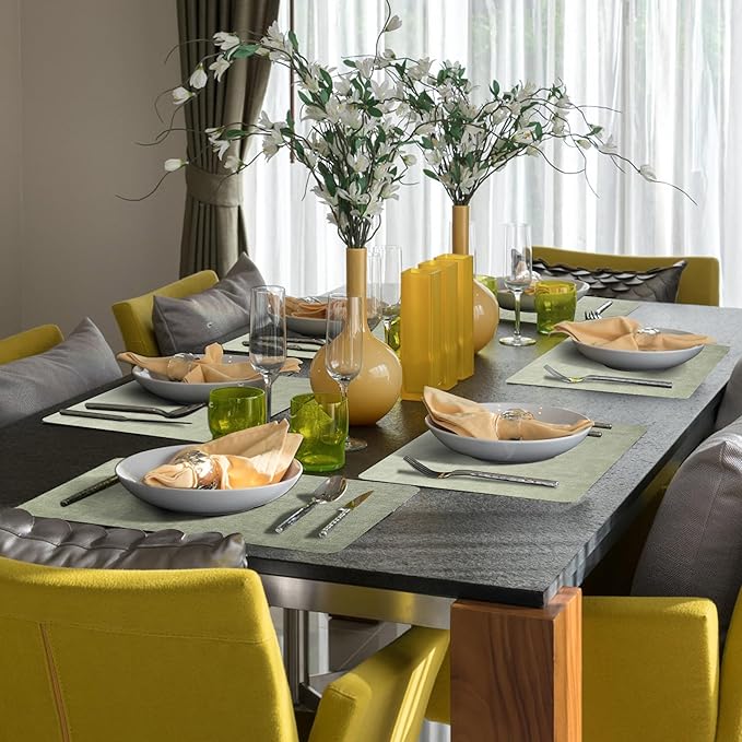 Maxpearl Faux Leather Placemats Set of 8 ??Waterproof, Wipe Clean, Heat Resistant, Non-Slip Dining Table Mats for Indoor & Outdoor Use, 17?씳?2?? Sage Green