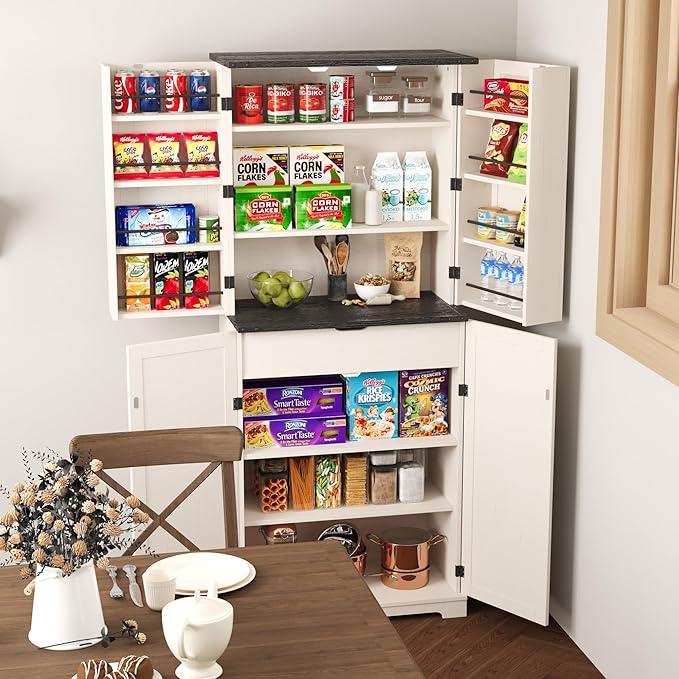 COSIEST 72'' Kitchen Pantry Cabinet, Tall Storage Cabinet with Organizer, Drawer and Adjustable Shelves, Freestanding Cupboard, Storage Cabinets for Kitchen, Dining Room, Bathroom, Off White