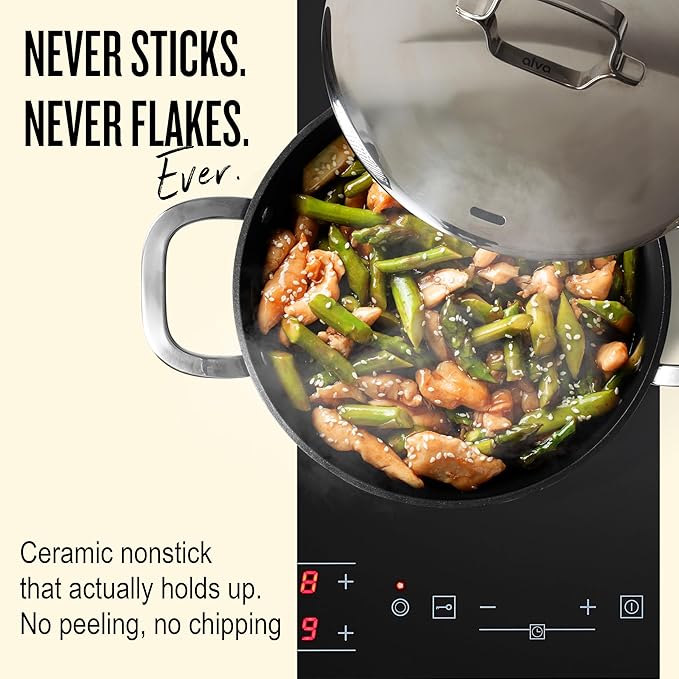 Alva Maestro Cookware Set 3-Piece Set - Nonstick Ceramic Frying Pan and Saute Pan with Lid - Oven Safe, Easy to Clean and Made without PFAS, PFOA & PTFE - Induction and All Stovetop Compatible
