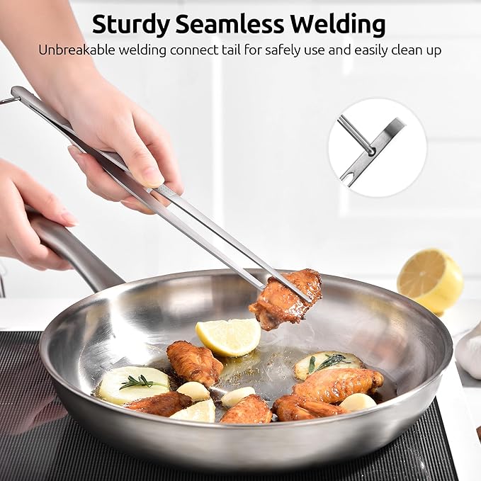 U-Taste 12in Long Kitchen Cooking Tweezer: 18/8 Stainless Steel Food-Grade Metal Food Tong, Flexible Pinching, Seamless-Welding, Sturdy and Non-Slip for Serving, Grilling, Frying, Baking (Pointed Tip)