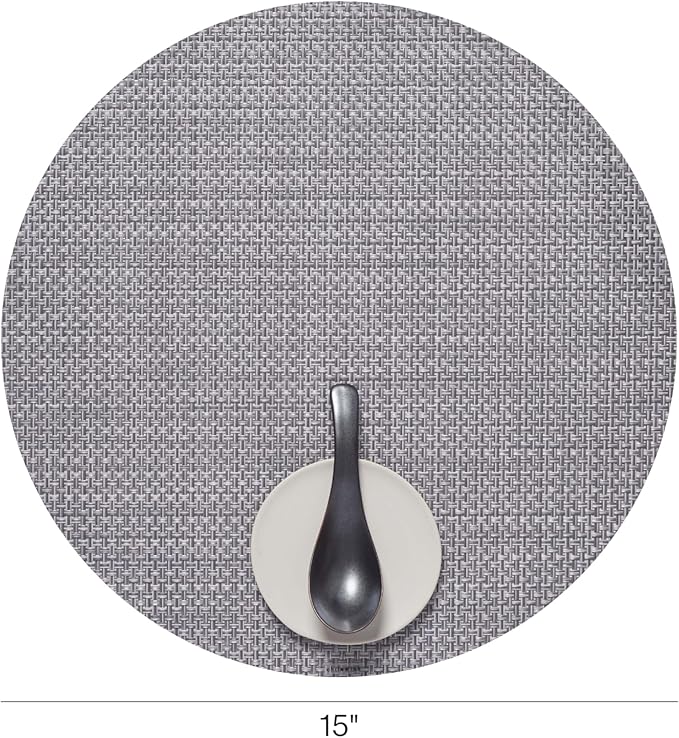 Chilewich Basketweave Placemats in Shadow - Set of 4 - Easy Care Woven Tabletop Textiles - Indoor/Outdoor - 15" Round