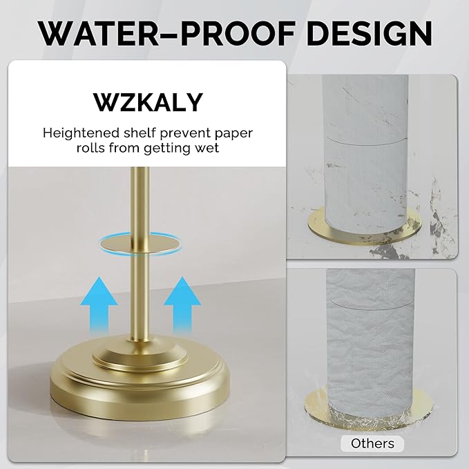 Freestanding Toilet Paper Holder Stand with Storage ??Holds 4 Extra Rolls ??Brushed Gold Toilet Paper Holder for Bathroom ??Sturdy Base, Classic Retro Style, Space-Saving Bathroom Storage