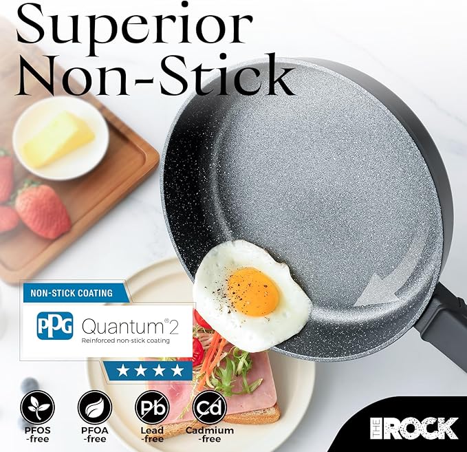 THE ROCK SOHO 8-Inch Non Stick Frying Pan ??Nothing Sticks, Never Warps, Lasts Longer, Healthy Skillet with Heat-Resistant Handle, PFOA Free, Oven & Dishwasher Safe, Black