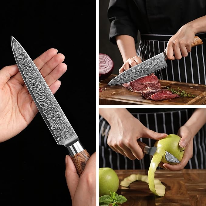 Wakoli EDIB Pro 5-Piece Damascus Knife Set ??Professional Chef Knives Set with VG10 Core Blades, 67-Layer Damascus Steel and Ergonomic Pakkawood Handles ??Premium Kitchen Knives in Wooden Gift Box