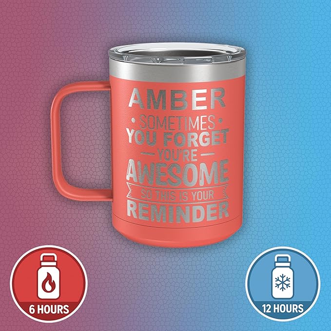 Personalized Inspirational Travel Coffee Mug, Inspirational Gifts for Men Dad Wife Sister Women, Custom Birthday For Him Her, Customized You?셱e Awesome Tumbler, Teacher Coworker Gifts 15oz Coral
