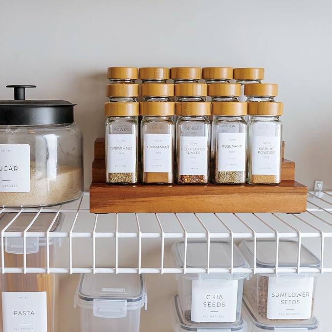 KitchenEdge Expandable Spice Rack Organizer for Cabinet, 3-Tier Shelf for Spice Organization (11??to 22??, Fits 36 Spice Jars, Seasoning and Pantry Storage, Non-Slip Feet, 100% Acacia Wood