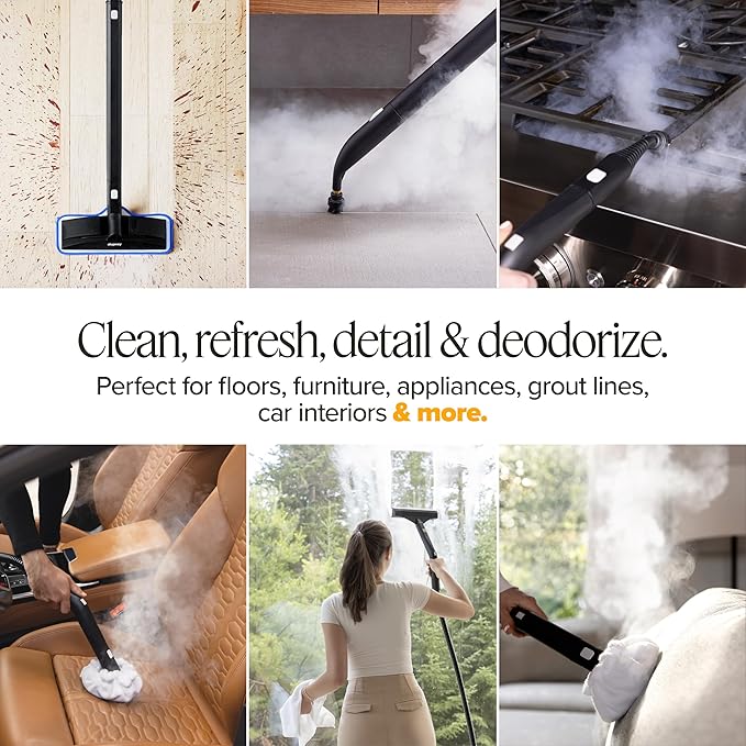 Dupray Neat Steam Cleaner with 22-Piece Accessory Kit ??Versatile, Portable Steamer for Floors, Upholstery, Tiles, and More, removes 99.9% of Bacteria & Viruses* (incl. x6 Triangle Bonnets)