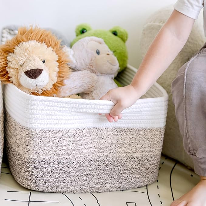 NaturalCozy Storage Baskets 16.8?쓝13?쓝7.6??Cotton Rope Woven Baskets for Organizing 3-Pack | Toy Storage Bins | Basket for Shelves, Laundry, Blanket, Clothes, Closet, Kitchen, Bathroom, Gifts