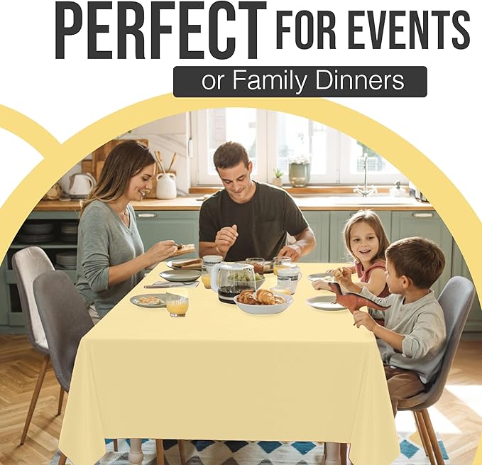 Exquisite 66% Thicker Premium Plastic Table Cloth Rectangle Table Cover 0.5 Mil 24 Pack Light Yellow Table Cloth 54 Inch x 108 Inch Disposable Tablecloth Won't Tear Easily Like Cheap Thin Brands