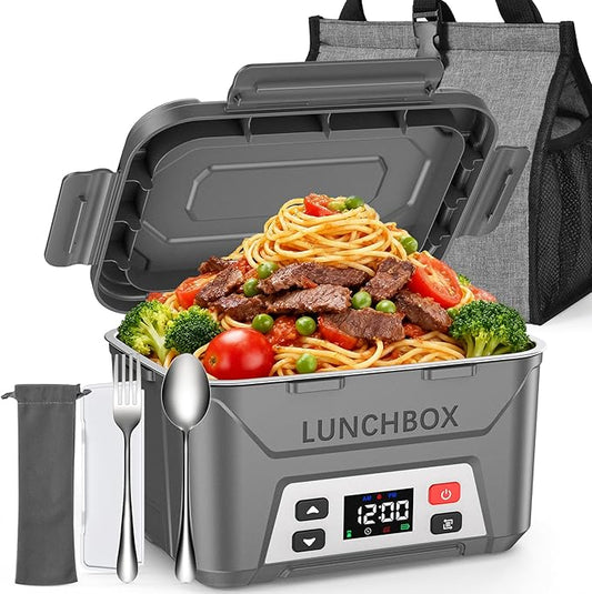 EAST OAK Cordless Electric Lunch Box for Adults,5.5 Cups Rechargeable Self Heating Lunch Box-Automatic Heating,Food Warmer with Memory Function & Automatic Keep Warm,Perfect for Work and Trip(Grey)