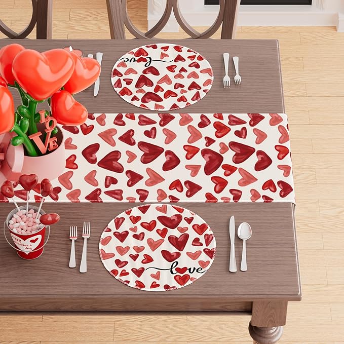 XCHI Watercolor Red Love Hearts Valentine?셲 Day Round Placemats Set of 4 Table Mats for Party Home Kitchen Dining Table Decorations 14x14 Inch