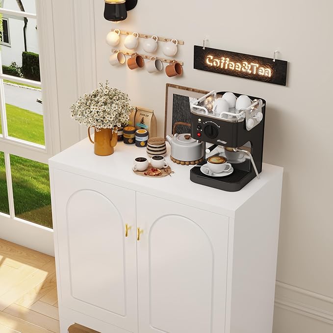 Coffee Bar Cabinet,Kitchen Storage Cabinet,Buffet Cabinet with Storage and Adjustable Shelf,White Sideboard Buffet Cabinets for Living Room