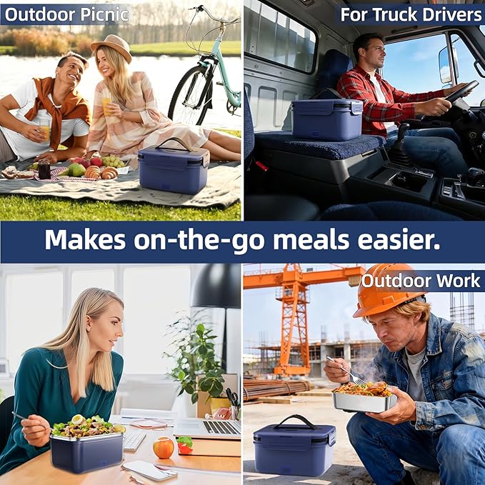 Vingud Cordless Electric Lunch Box for Adults, 1.8L Rechargeable Heated Lunch Box Food Warmer, Portable Self Heating Lunchbox for Mens/Office/Car/Travel, Lonchera El챕ctrica Port찼til Battery Powered