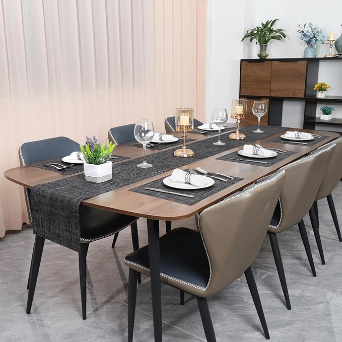 Myir JUN Placemats Set of 8, Vinyl Woven Placemats Place Mats Indoor Set of 8 Washable Table Mats Non-Slip Place mats for Dining Table (Dark Gray-Black, Set of 8)