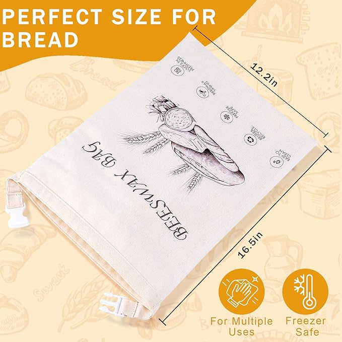 2-Pack Reusable Beeswax Bread Bags for Sourdough & Homemade Bread竊똂otton Waxed Bags Keeps Fresh Longer(Azure Petals)