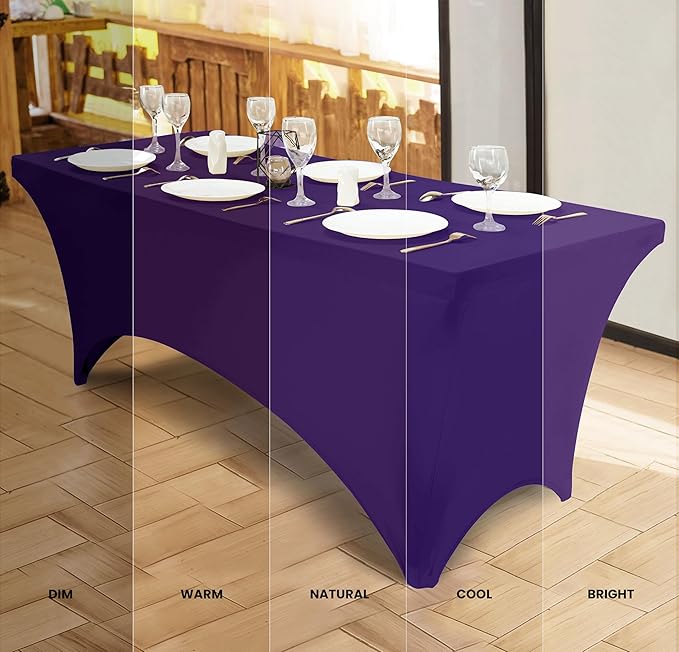Utopia Kitchen Spandex Tablecloth 2 Pack [8FT, Purple] Tight, Fitted, Washable and Wrinkle Resistant Stretch Table Cloth Rectangle Cover for Trade Show, Weddings & Parties [96Lx30Wx30H Inch]