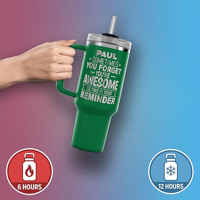 Personalized Inspirational Tumbler, Inspirational Gifts for Men Dad Father Wife Sister Women, Custom Birthday For Him Her, Customized You?셱e Awesome Tumbler, Teacher Coworker Gifts 40oz Green