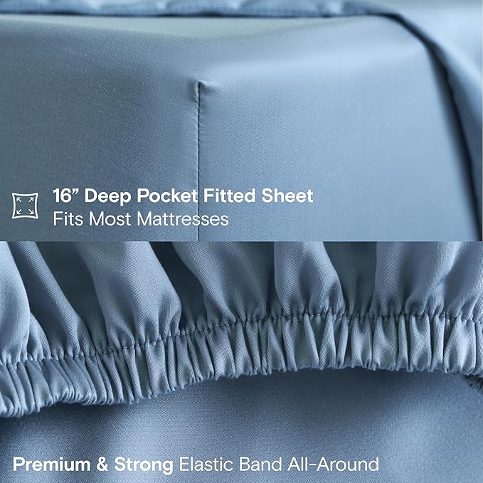 DOZ Sheet Set, 100% Viscose derived from Bamboo, Organically Grown, Buttery Soft, Cooling Sheets, High GSM, Deep Pockets - 3 Piece - 2 Pillowcases 1 Fitted Sheet (Sky, Cal King)