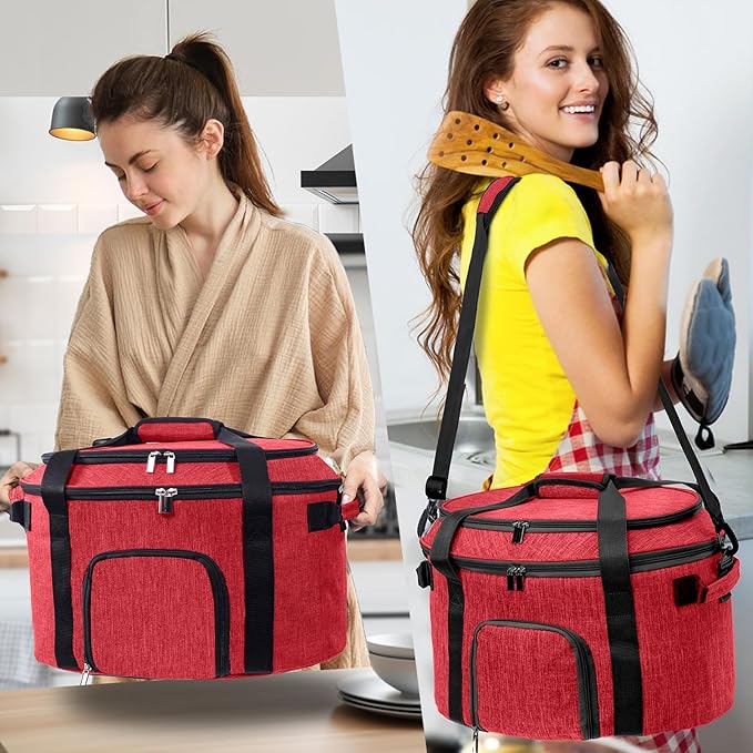 Double-Layer Slow Cooker Carrying Bag for 6-8 Quart CrockPot and Hamlton Beach Slowcooker, Travel Bag with Lid Fastener for Crock-pot, Portable Carrier with See-thought Window(BAG ONLY)