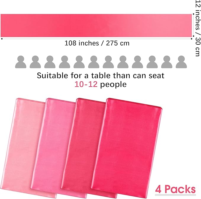 Aneco Satin Table Runner 12 x 108Inch Long Bright Silk and Smooth Fabric Party Table Runner for Wedding Banquet Party Decoration (Gradient Hot Pink)