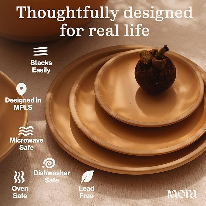 MORA Small Plates Set of 4, 6.5 inch Ceramic Pottery Dessert Plates - Microwave, Oven and Dishwasher Safe - Thyme