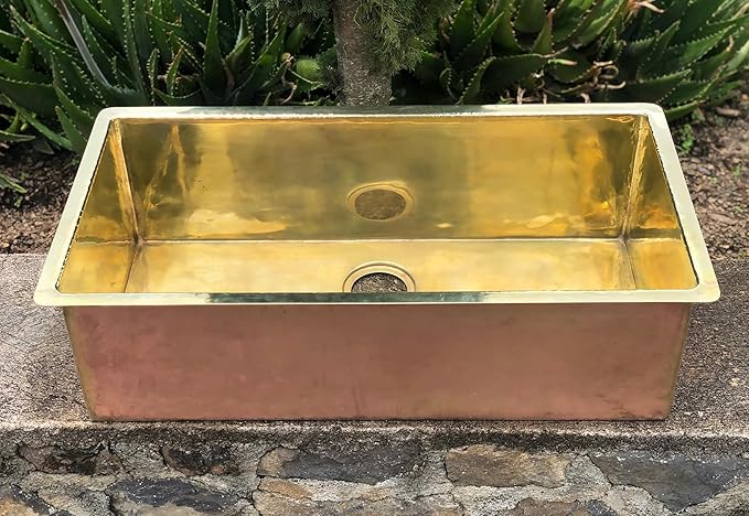 Brass Butler Sink, Gold Sink Brass Butler Sink, Handmade, Surface or Under Counter Mount, Custom Smooth Solid Brass, 34 Inch Kitchen Sink Gold Kitchen Sink
