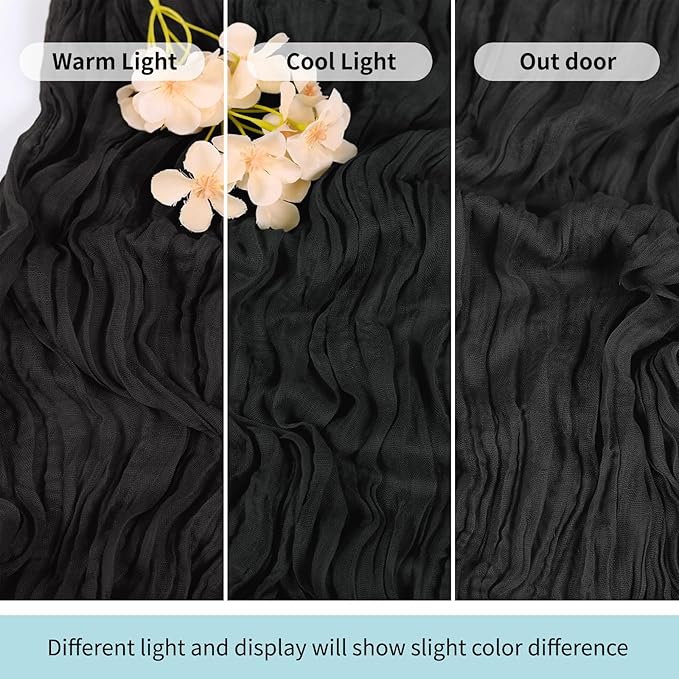 RealBox 6 Pack Black Cheesecloth Table Runner 17x108 Inch Semi Sheer Boho Gauze Cheese Cloth Fabric Table Runners Table Decor for Wedding Party Baby Shower Birthday Home Decor Garden Farmhouse