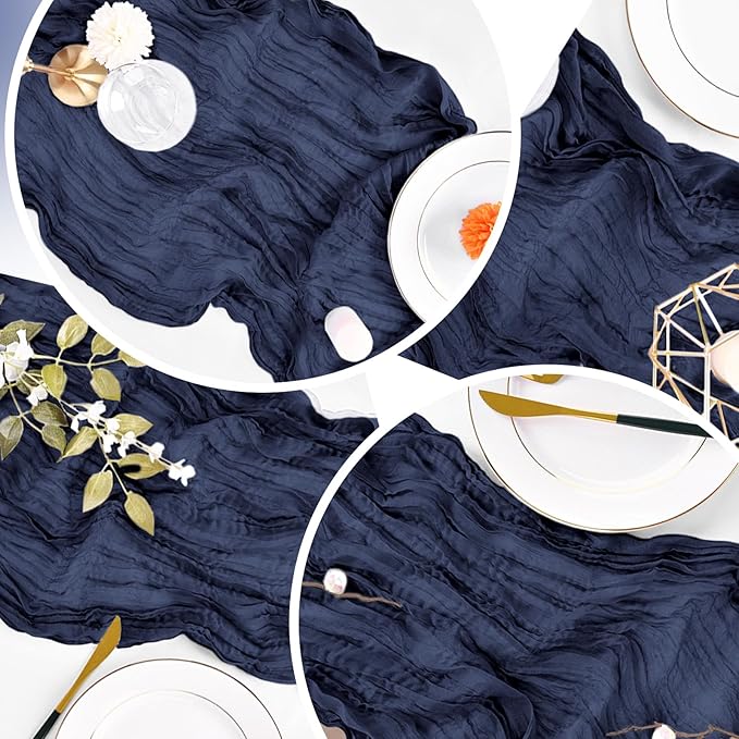 4 Pack Navy Blue Cheesecloth Table Runner 20 x 120 inch Gauze Table Runners 10 FT Long,Semi Sheer Boho Cheese Cloth Fabric Table Runner Bulk for Wedding,Party,Baby Shower,Bridal Shower Decoration
