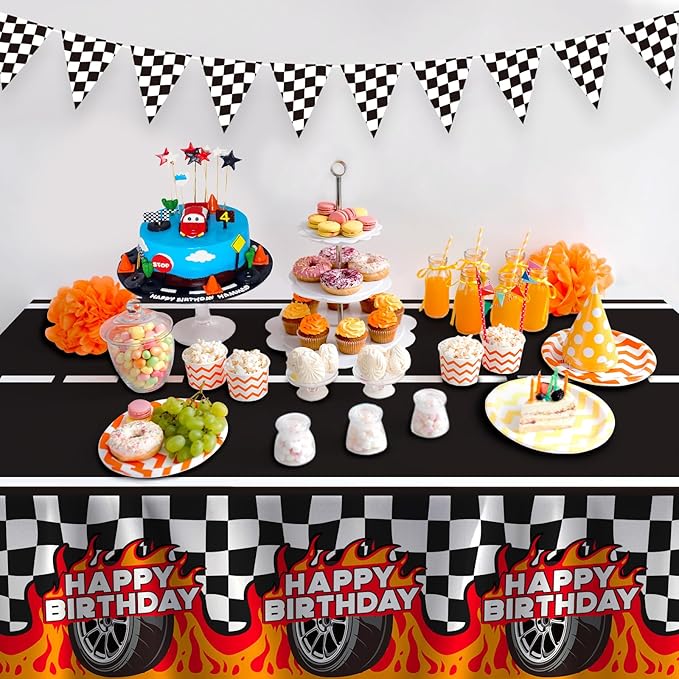 Gatherfun Car Birthday Decorations Kit: Car Theme Party Supplies, Includes 2-Pack Racing Car -Themed Tablecloths for Kids & Boys' Racing Car Birthday, Disposable Table Covers 54 x 108 Inch