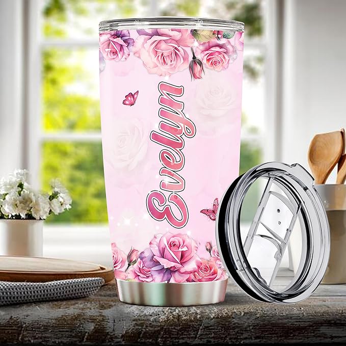 WONWIX Personalized Gym Tumbler Gift for Women, 20oz Stainless Steel Insulated Water Bottle Travel Coffee Mug Cup, Perfect Christmas, Birthday, Mother's Day, Valentine Gifts for Girls Wife Daughter
