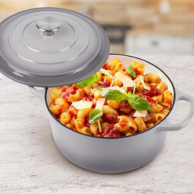 6 Quart Dutch Oven Enameled Cast Iron with Lid - Big Dual Handles - Oven Safe up to 500째F - Classic Round Pot for Versatile Cooking (Light Gray, 6 QT)