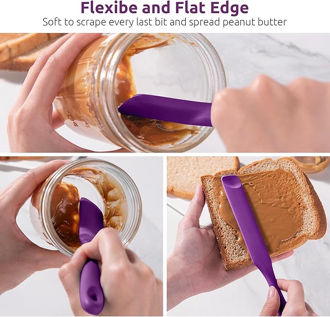 U-Taste Silicone Jar Spatula for Sourdough Starter: Long Skinny Food-Grade Jam Spreader, Sturdy Stirring Stick Bowl Scraper with Flexible Spoon Tip, Mixing Icing Tool, Peanut Butter Knife (Purple)