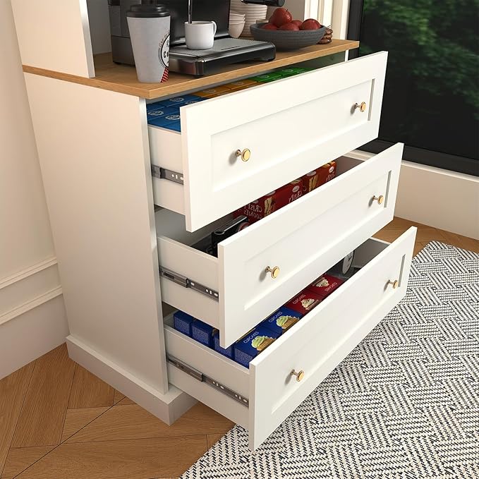 71" Tall Farmhouse Kitchen Pantry, Large Storage Cabinet with Drawers, Freestanding Coffee Bar Hutch with Microwave Stand, Adjustable Shelves for Kitchen, Living Room, White 3 Pcs