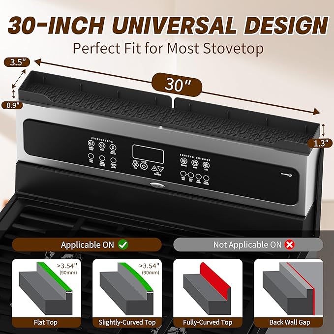 Stove Top Shelf 30 Inch, Magnetic Over the Stove Top Shelf, Silicone Oven Spice Rack Organizer Storage Organization for Kitchen, Black