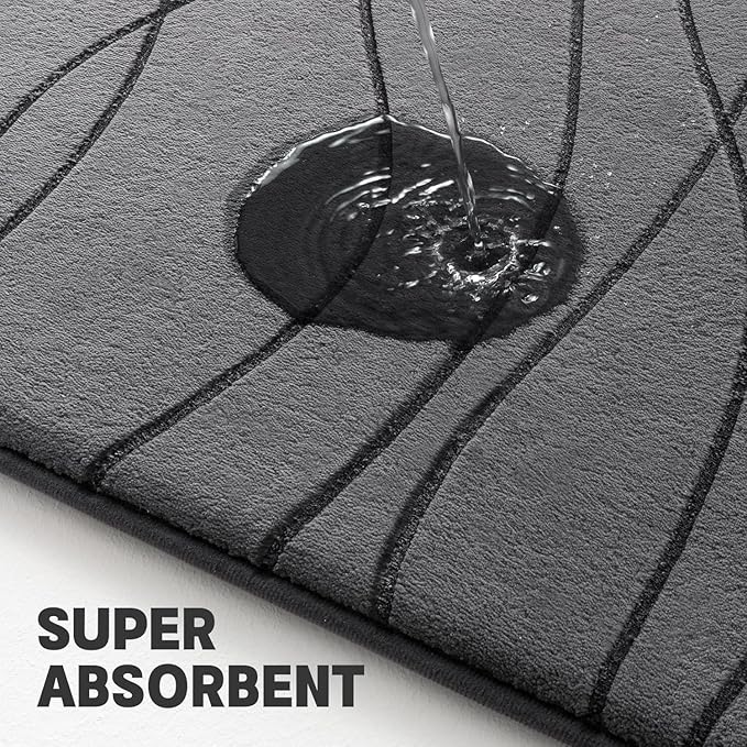 YIHOUSE Memory Foam Grey Bathroom Rug Sets 5 Piece, Ultra Absorbent Bath Mat for Bathroom - Non-Slip Machine Washable & Dry Quickly, 5 Piece Bathroom Mat Set, Dark Grey