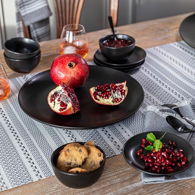 over&back Coupe Stoneware Serving Platter - Elegant 1-Piece Round Serving Platter to Complete Your Kitchen Set - 13.1" x 13.1" - Semi-Matte Black