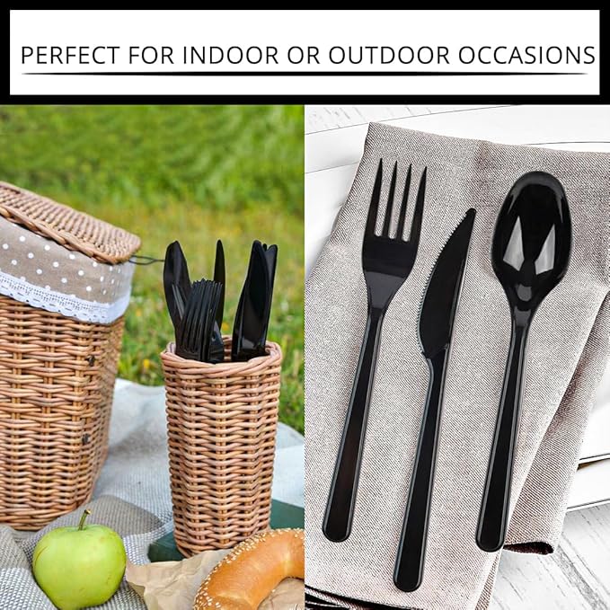 Party Bargains Disposable Cutlery set, Onyx Design, 720 Pieces: 120 Knives, 240 Spoons, 360 Forks
