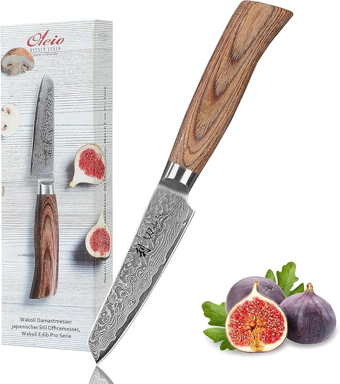Wakoli EDIB Pro Damascus Mukimono Knife ??Japanese Style Paring and Garnishing Knife | 4-Inch Genuine Damascus Steel Blade with VG10 Core | Ergonomic Pakkawood Handle