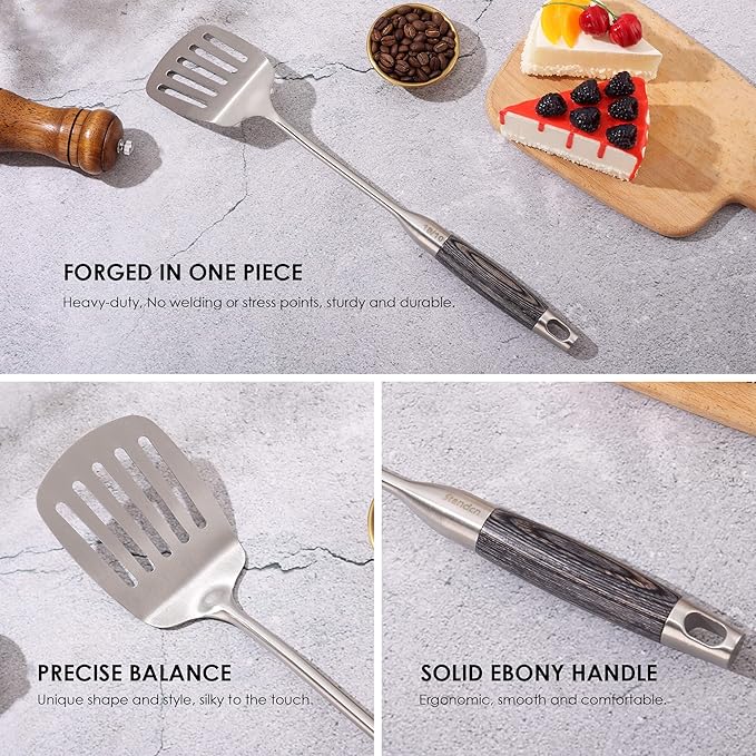 18/10 Stainless Steel Kitchen Utensils Set with Wooden Handle, 8Pcs 15??Long Cooking Utensil Set & Kitchen Gadgets Cookware Set, Serving Utensils-Spatula, Turner, Pasta, Serving Spoon, Skimmer, Ladle