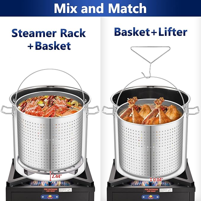 ARC 84-QT Large Stainless Steel Stockpot for Seafood Boiler Crawfish Pot with Basket and Steamer Rack, Outdoor Cooking Pot for Crab Lobster Shrimp Boiling, and Tamales Steamer,20 Gal