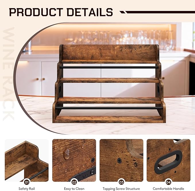 19.6?쓂 x 15.74" D x 12.5" H Inches Versatile 4-Step Coffee Syrup & Water Bottle Organizer Rack Multi-Functional Retro Display Shelf for Kitchen or Bar, Holds Liquor & Spirits, Wooden