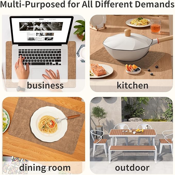 Maxpearl 8-Piece PU Leather Placemats ??Durable, Heat Resistant & Wipeable Table Mats, Non-Slip and Waterproof Dining Place Mats for Kitchen or Patio Table, 17x12 Inches, Brown