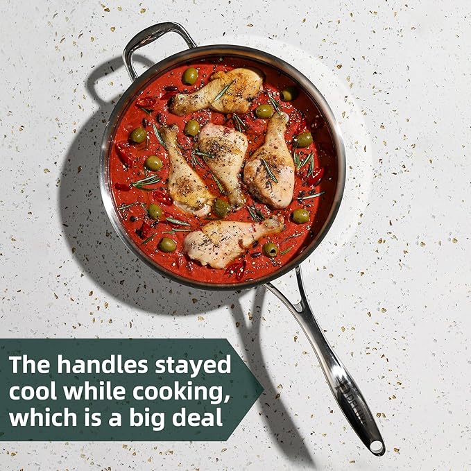 DELUXE Hybrid Ceramic Nonstick 3.7 Qt Deep Saut챕 Pan with Lid, Stainless Steel Skillet with Stay-Cool Handles, Dishwasher and Oven-Safe, PFOA Free Deep Frying Pan, Compatible with All Cooktops