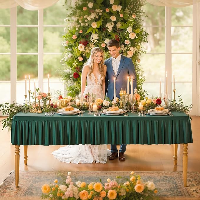 Wish Care Hunter Green Spandex Table Clothes for 6 Foot Rectangle Tables Wrinkle Free Stretch Fitted Tablecloth 6ft Ruffle Elastic Table Cover Skirt for Dining Outdoor Home Banquet Party Tablecloth