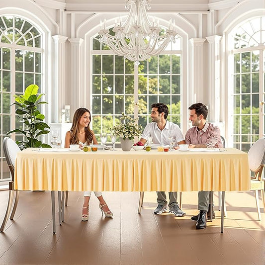 Wish Care Champagne Spandex Table Clothes for 8 Foot Rectangle Tables Wrinkle Free Stretch Fitted Tablecloths 8ft Pleated Ruffle Elastic Table Cover Skirt for Wedding Birthday Banquet Party Tablecloth