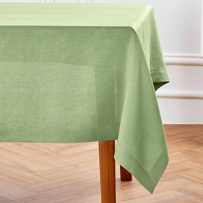 Solino Home Linen Tablecloth 60 x 90 Inch - 100% Pure Linen Laurel Green Table Cloth for Rectangle Tables - Fete, Machine Washable Tablecloth for Spring, Easter, St Patricks Day